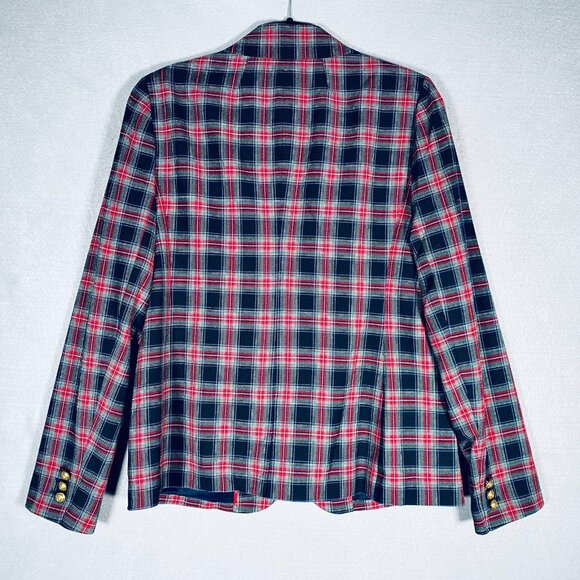 J Crew Blazer Womens 10 Red Black Wool Tweed Holiday Preppy Plaid Academia - Picture 6 of 10
